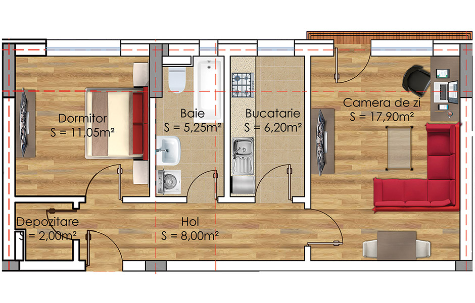 Plan Apartament 2 camere Model 3