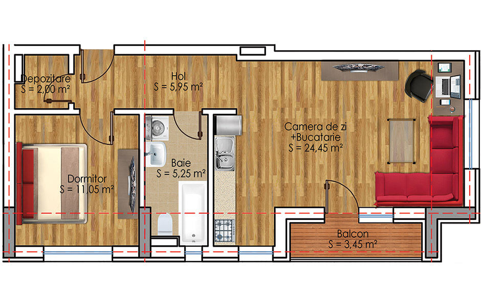 Plan Apartament 2 camere Model 4