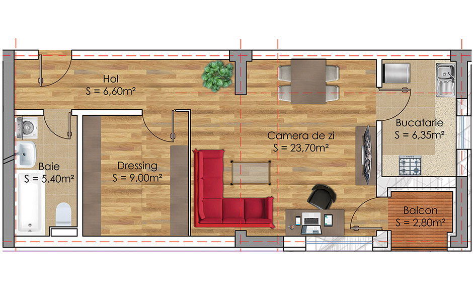 Plan Apartament 2 camere Model 6