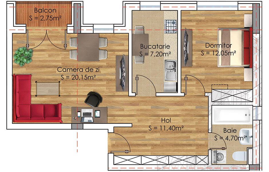 Plan Apartament 2 camere Model 7