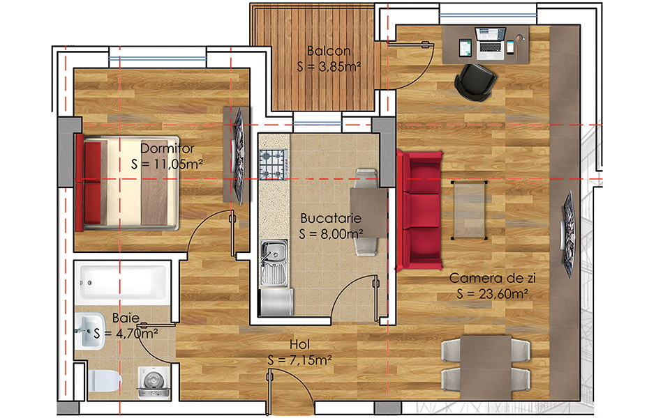 Plan Apartament 2 camere Model 8