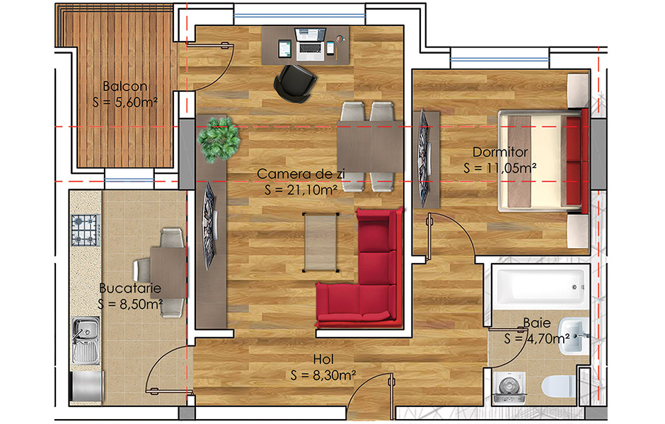 Plan Apartament 2 camere Model 9
