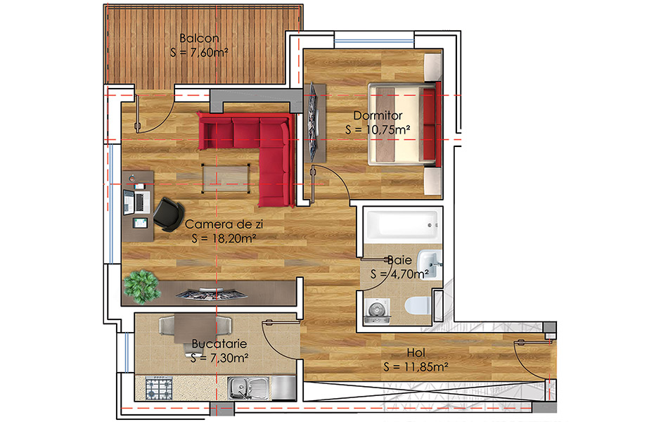 Plan Apartament 2 camere Model 11
