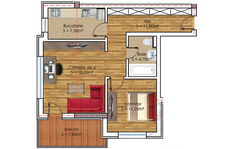 Plan Apartament 2 camere Model 12