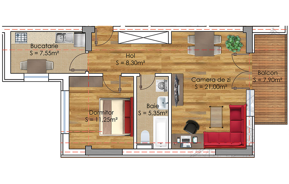 Plan Apartament 2 camere Model 13