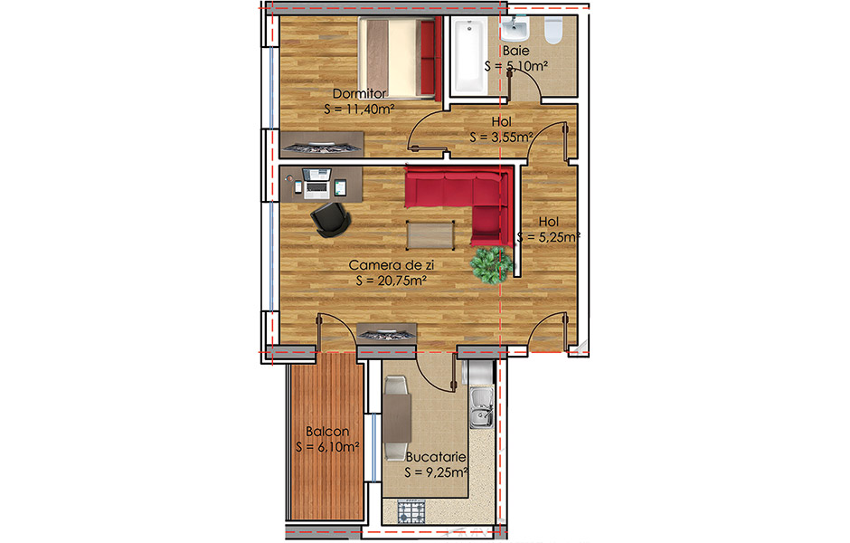 Plan Apartament 2 camere Model 14