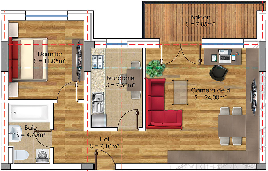 Plan Apartament 2 camere Model 15