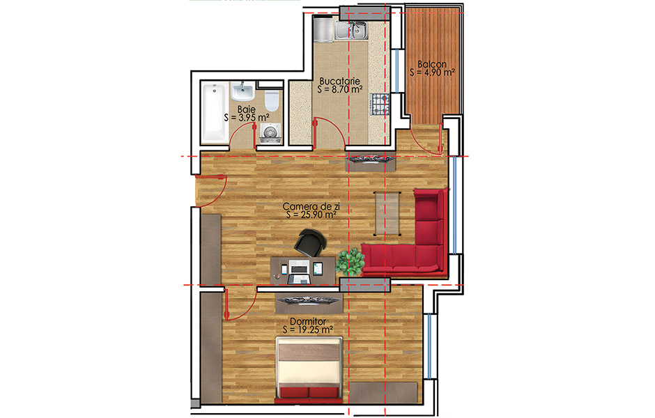 Plan Apartament 2 camere Model 16