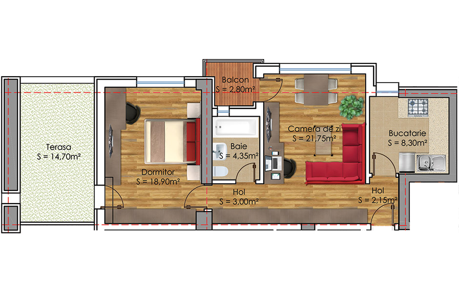 Plan Apartament 2 camere Model 17