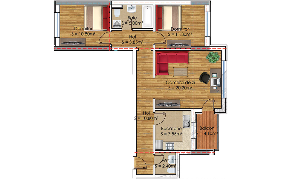 Plan Apartament 3 camere Model 20