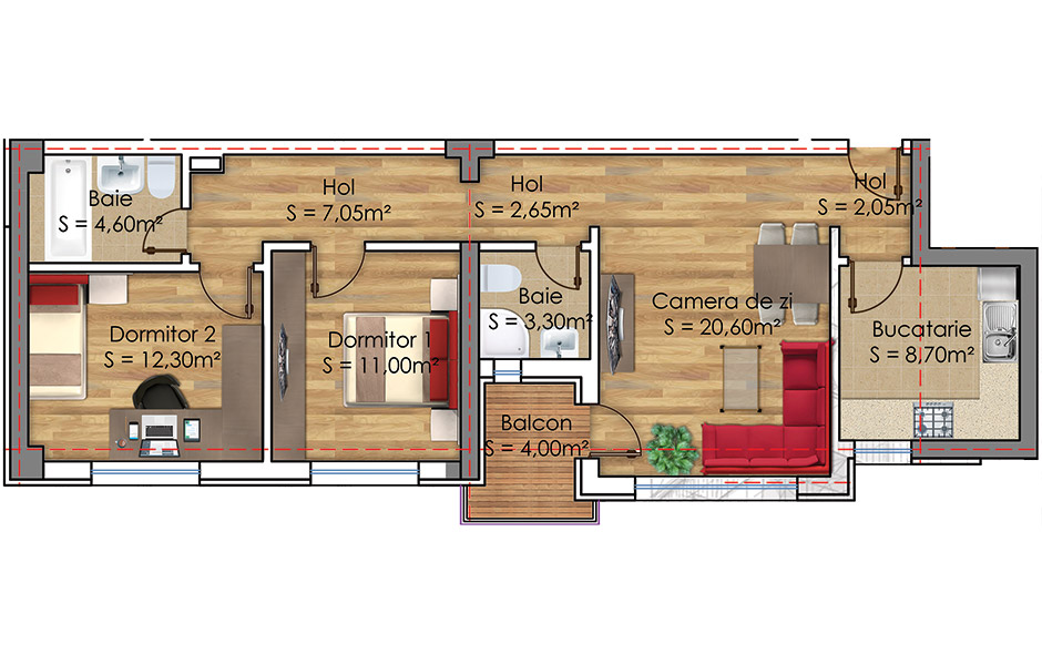 Plan Apartament 3 camere Model 21