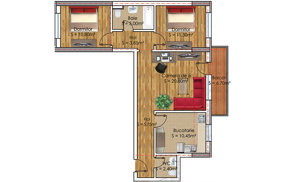 Plan Apartament 3 camere Model 22