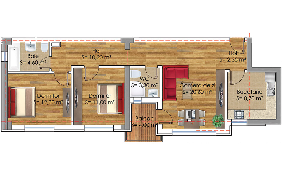 Plan Apartament 3 camere Model 23