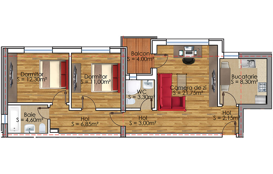 Plan Apartament 3 camere Model 24