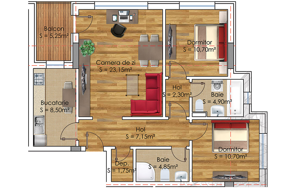 Plan Apartament 3 camere Model 25