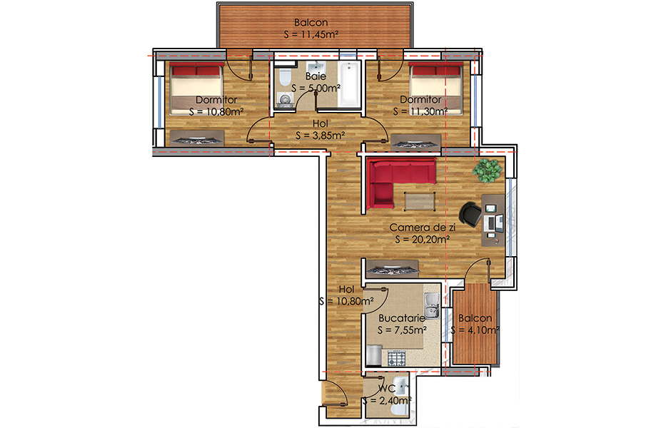 Plan Apartament 3 camere Model 26