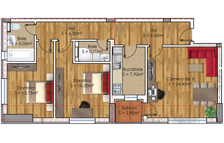 Plan Apartament 3 camere Model 27