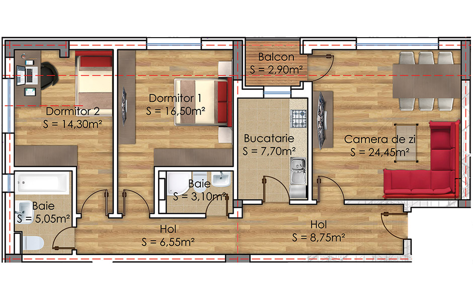 Plan Apartament 3 camere Model 28