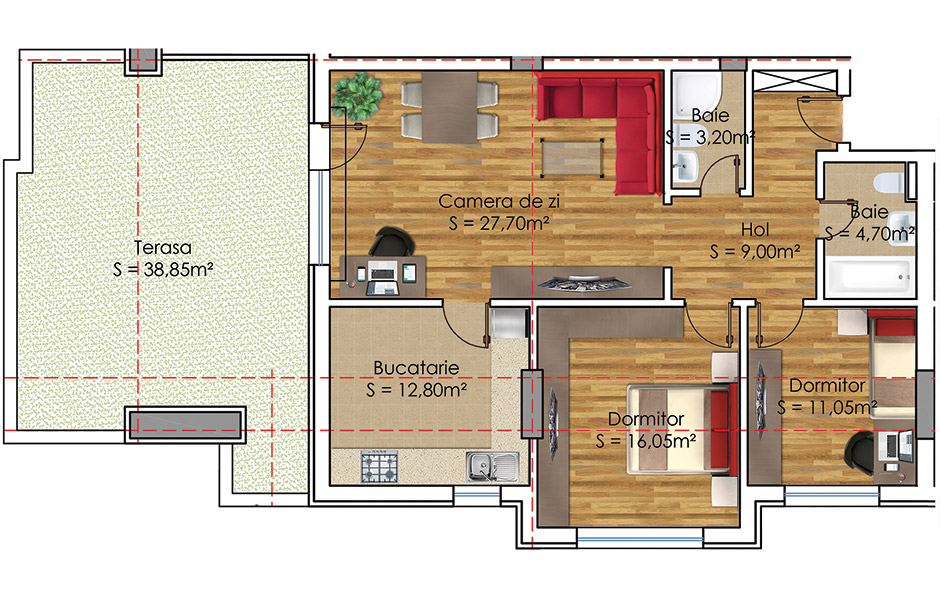 Plan Apartament 3 camere Model 29