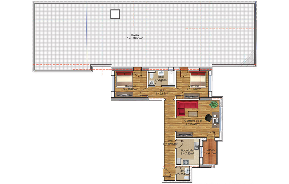 Plan Apartament 3 camere Model 30